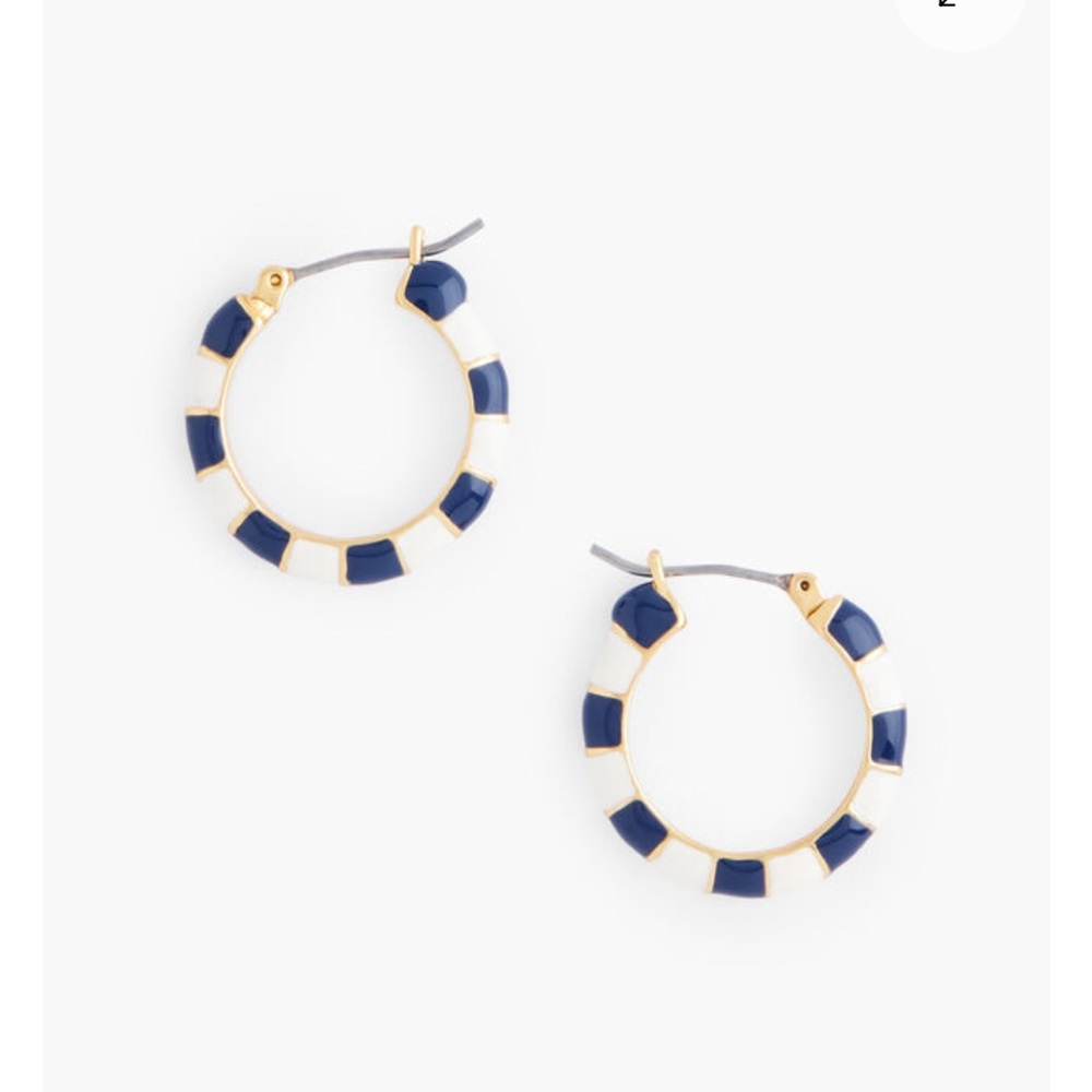 Talbots Gold Hoops with Navy and White Enamel Blocks